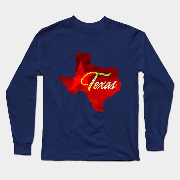 The State of Texas - Watercolor Long Sleeve T-Shirt by loudestkitten